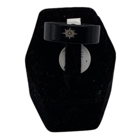 Black Stainless Steel Ring Silver Sunburst Design Unisex Size 10 Band - Picture 7 of 9